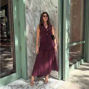 NWT Zara Mixed Pleated Knit MIDI Skirt Size S